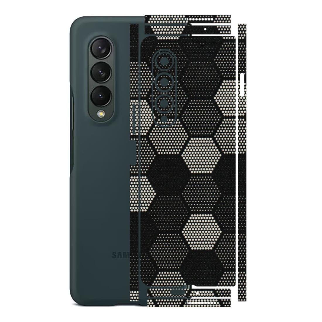 Samsung M/F/Note/Flip and C Phone Skins (All Models) - Black & White Dotted Honeycomb Texture - 3D Embossed Finish (L-202) Samsung Galaxy Z Fold 3