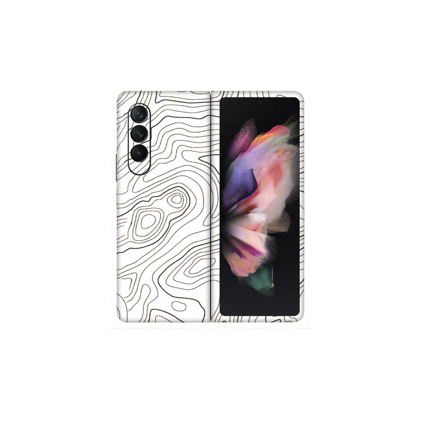 Samsung M/F/Note/Flip and C Phone Skins (All Models) - White Black Swirls - 3D Embossed Finish (L-219) Samsung Galaxy Z Fold 3