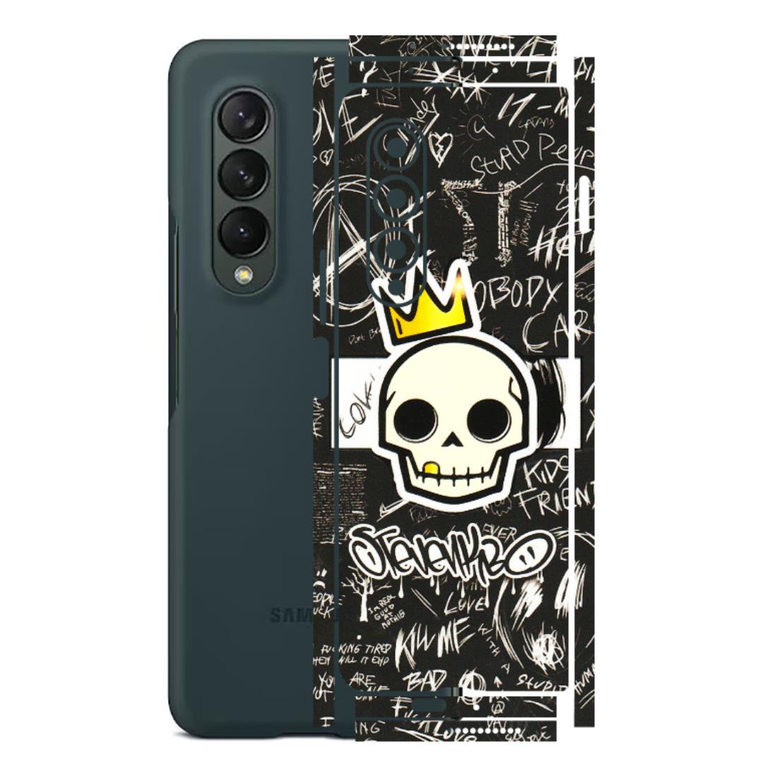Samsung M/F/Note/Flip and C Phone Skins (All Models) - Funny Skull Black Chalk Grafitti - 3D Embossed Finish (L-22) Samsung Galaxy Z Fold 3