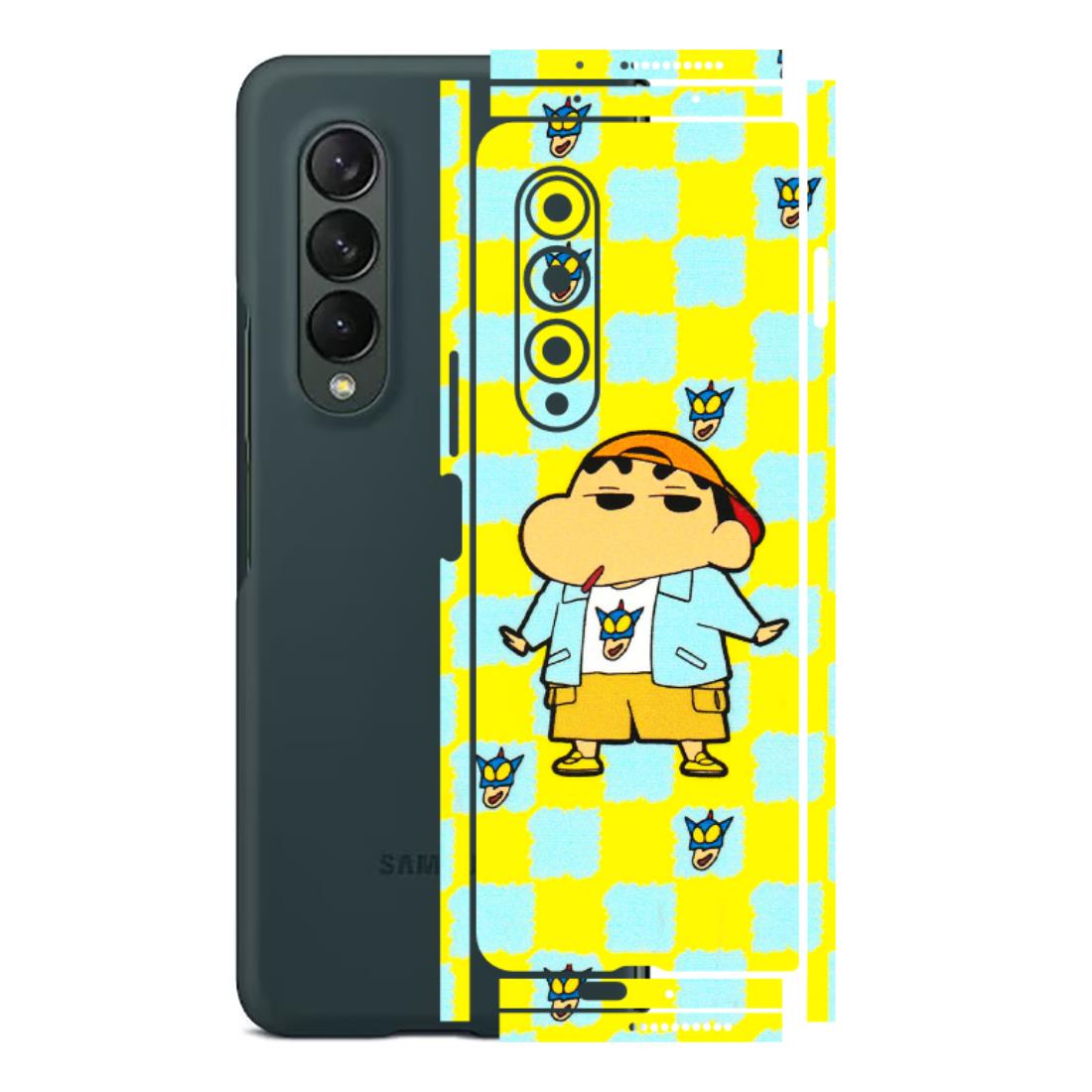 Samsung M/F/Note/Flip and C Phone Skins (All Models) - Yellow Blue Shinchan Cute - 3D Embossed Finish (L-221) Samsung Galaxy Z Fold 3