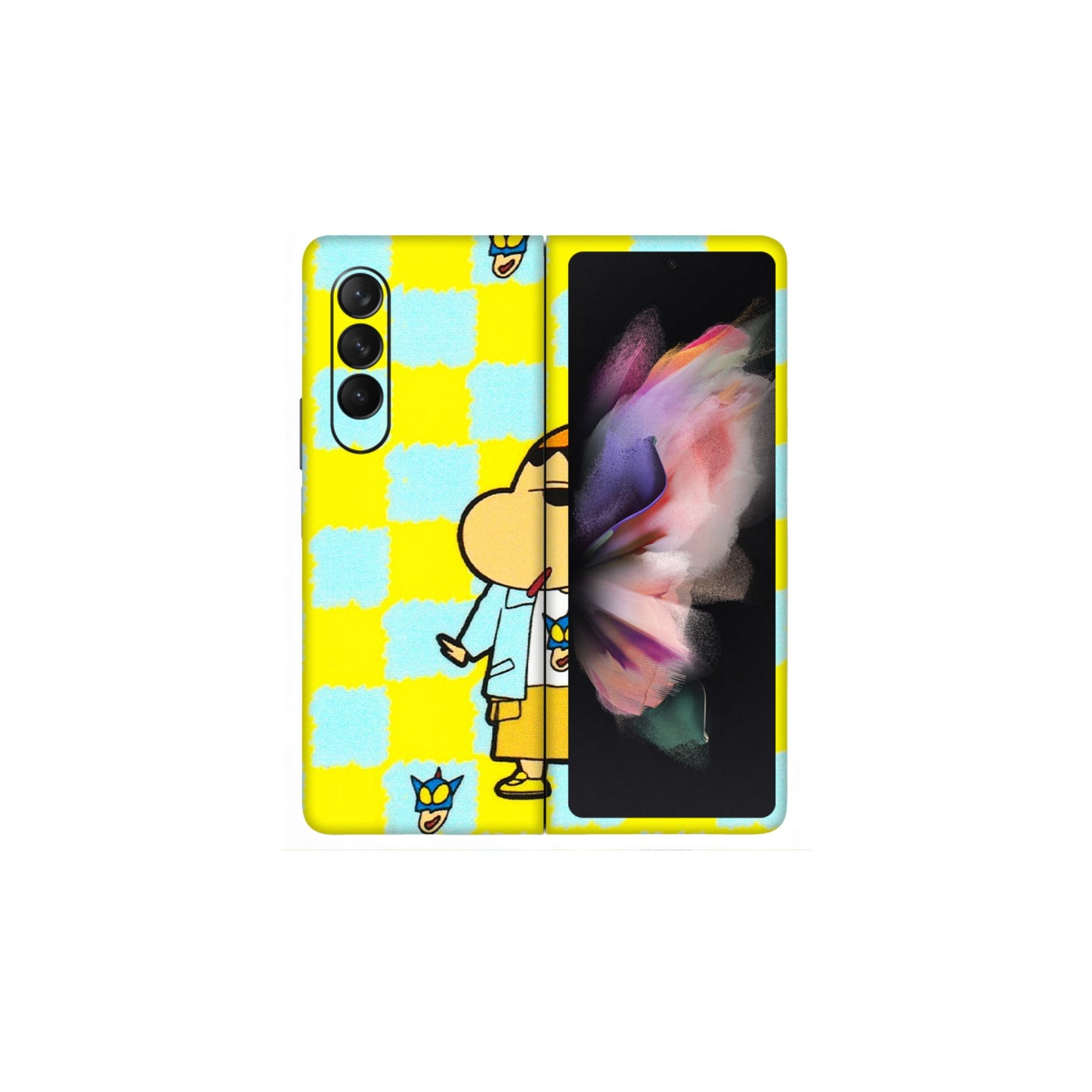 Samsung M/F/Note/Flip and C Phone Skins (All Models) - Yellow Blue Shinchan Cute - 3D Embossed Finish (L-221) Samsung Galaxy Z Fold 3