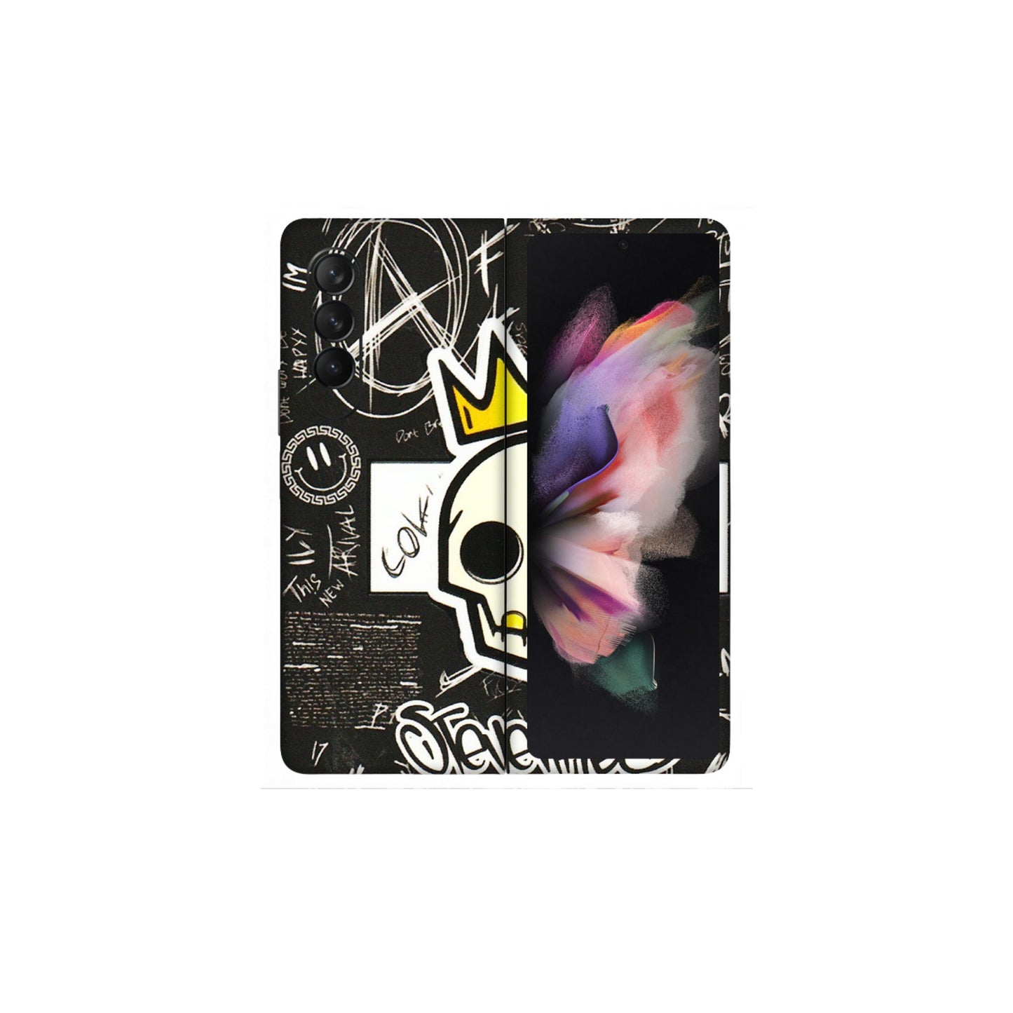 Samsung M/F/Note/Flip and C Phone Skins (All Models) - Funny Skull Black Chalk Grafitti - 3D Embossed Finish (L-22) Samsung Galaxy Z Fold 3