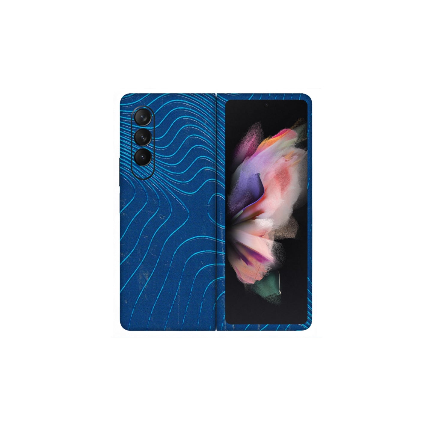 Samsung M/F/Note/Flip and C Phone Skins (All Models) - Abstract Blue Line Map - 3D Embossed Finish (L-272) Samsung Galaxy Z Fold 3