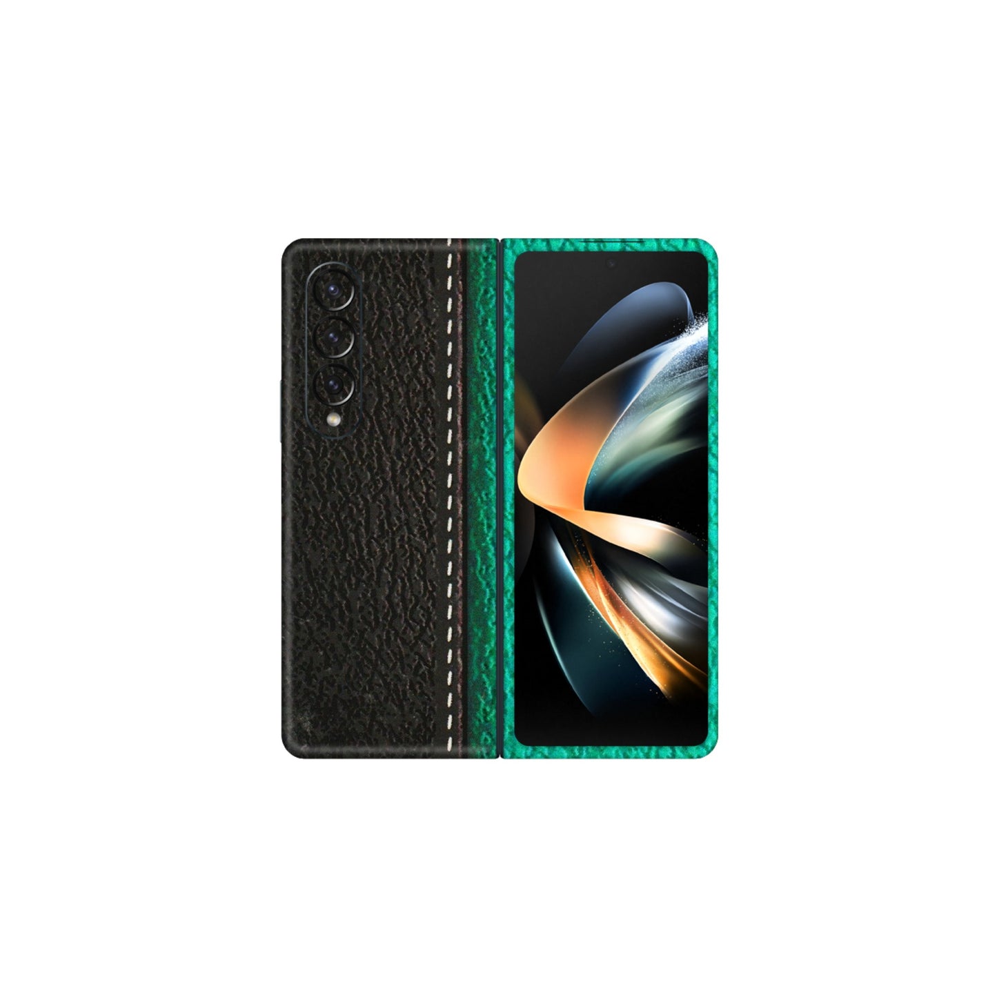 Samsung M/F/Note/Flip and C Phone Skins (All Models) - Black Green Dual Leather Stich - 3D Embossed Finish (L-233) Samsung Galaxy Z Fold 4