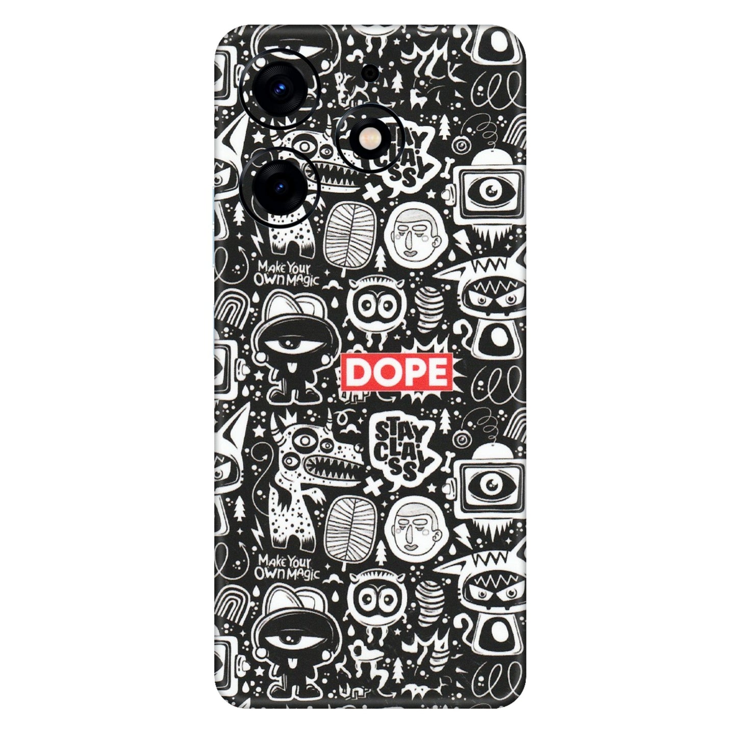 Tecno Phone Skins (All Models) - Dope Stay Classy Black Doodles - Matte Finish (M-126) Tecno Spark 10 PRO
