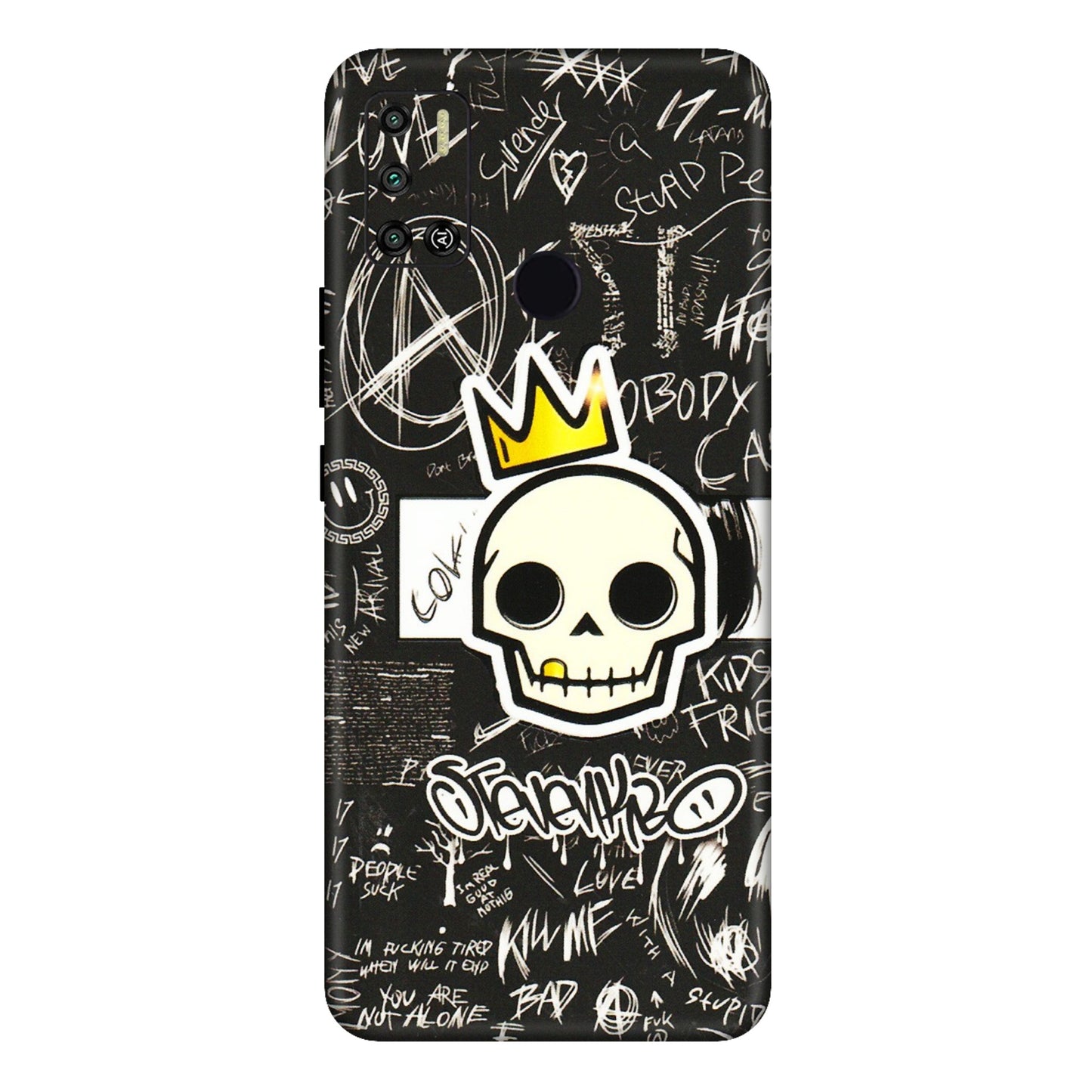 Tecno Phone Skins (All Models) - Funny Skull Black Chalk Grafitti - 3D Embossed Finish (L-22) Tecno Spark 6 AIR