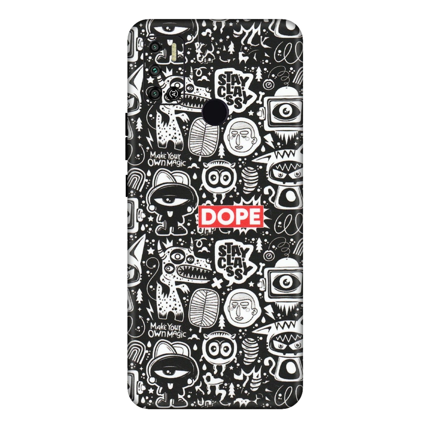 Tecno Phone Skins (All Models) - Dope Stay Classy Black Doodles - Matte Finish (M-126) Tecno Spark 6 AIR
