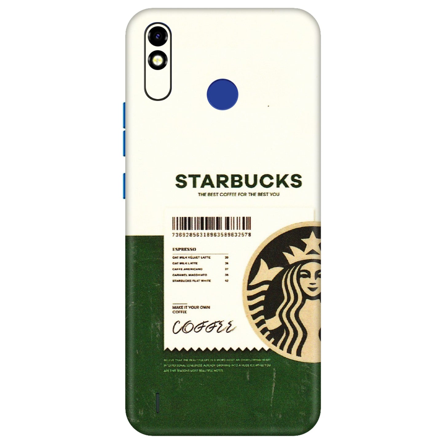 Tecno Phone Skins (All Models) - Starbucks Barcode - 3D Embossed Finish (L-308) Tecno Spark Go Plus