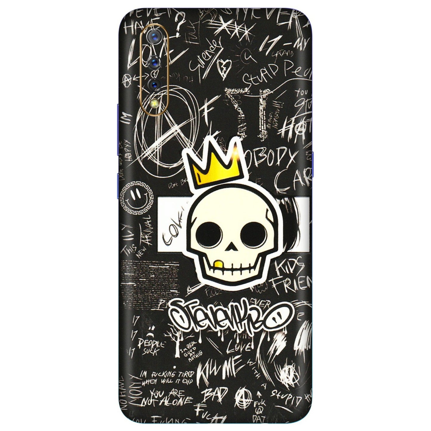 VIVO Z/V/X/T/U/S Series Phone Skins (All Models) - Funny Skull Black Chalk Grafitti - 3D Embossed Finish (L-22) Vivo S1