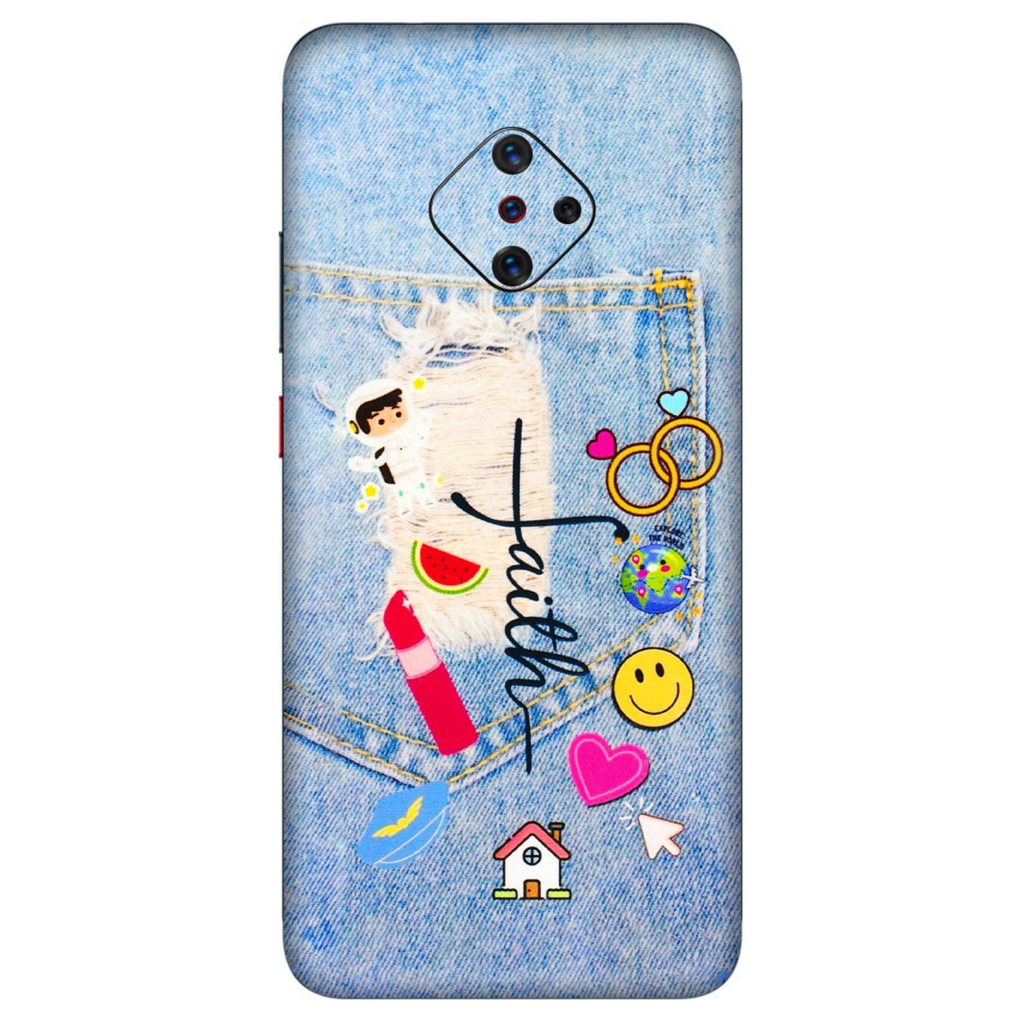 VIVO Z/V/X/T/U/S Series Phone Skins (All Models) - Denim Jeans Pocket - 3D Embossed Finish (L-134) Vivo S1 Pro