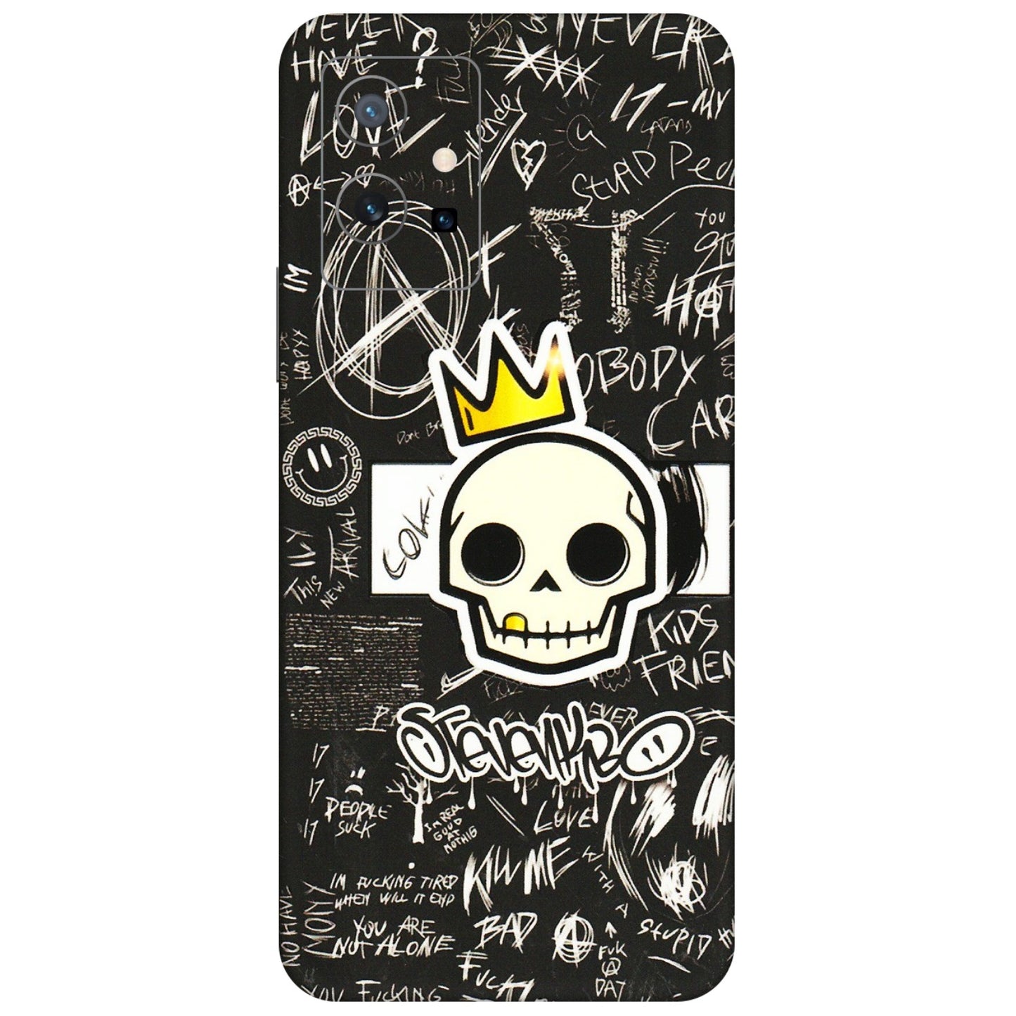 VIVO Z/V/X/T/U/S Series Phone Skins (All Models) - Funny Skull Black Chalk Grafitti - 3D Embossed Finish (L-22) Vivo T1 (5G)