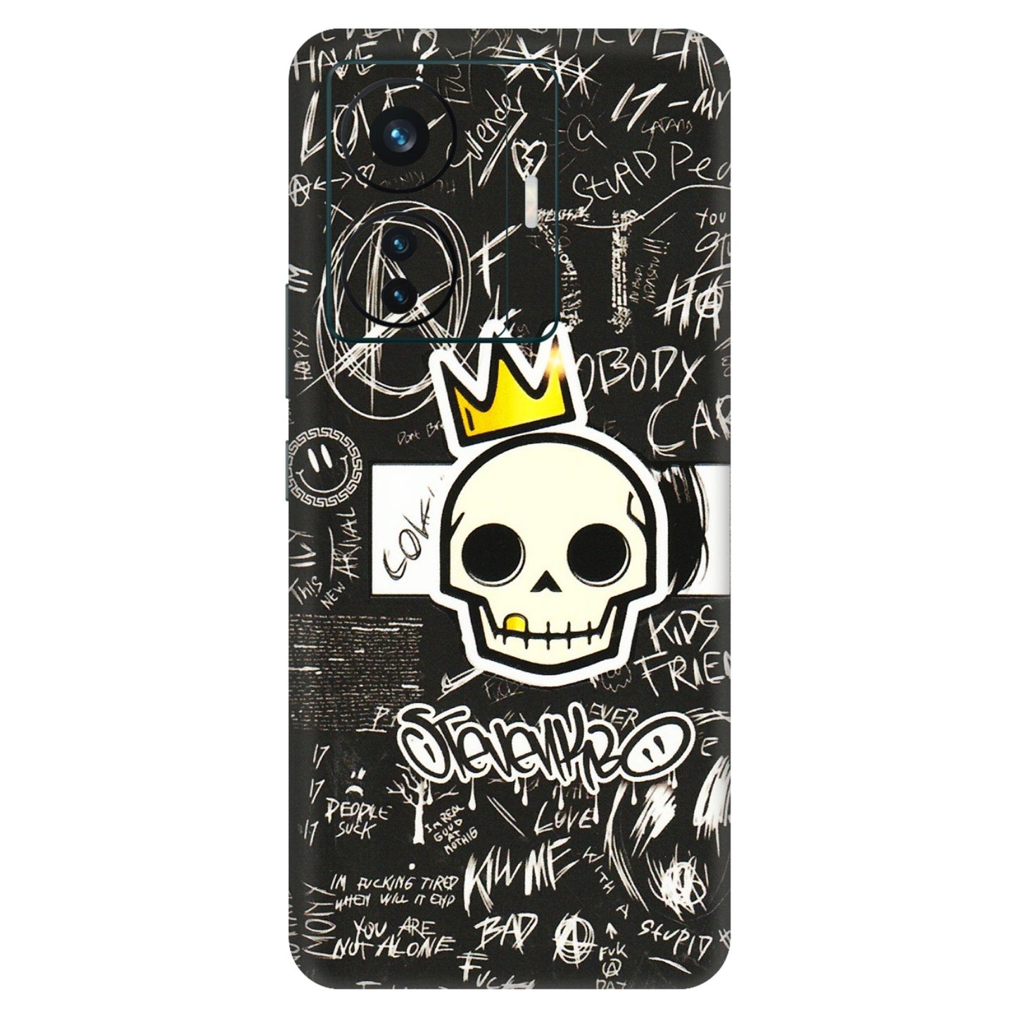 VIVO Z/V/X/T/U/S Series Phone Skins (All Models) - Funny Skull Black Chalk Grafitti - 3D Embossed Finish (L-22) Vivo T1 Pro (5G)