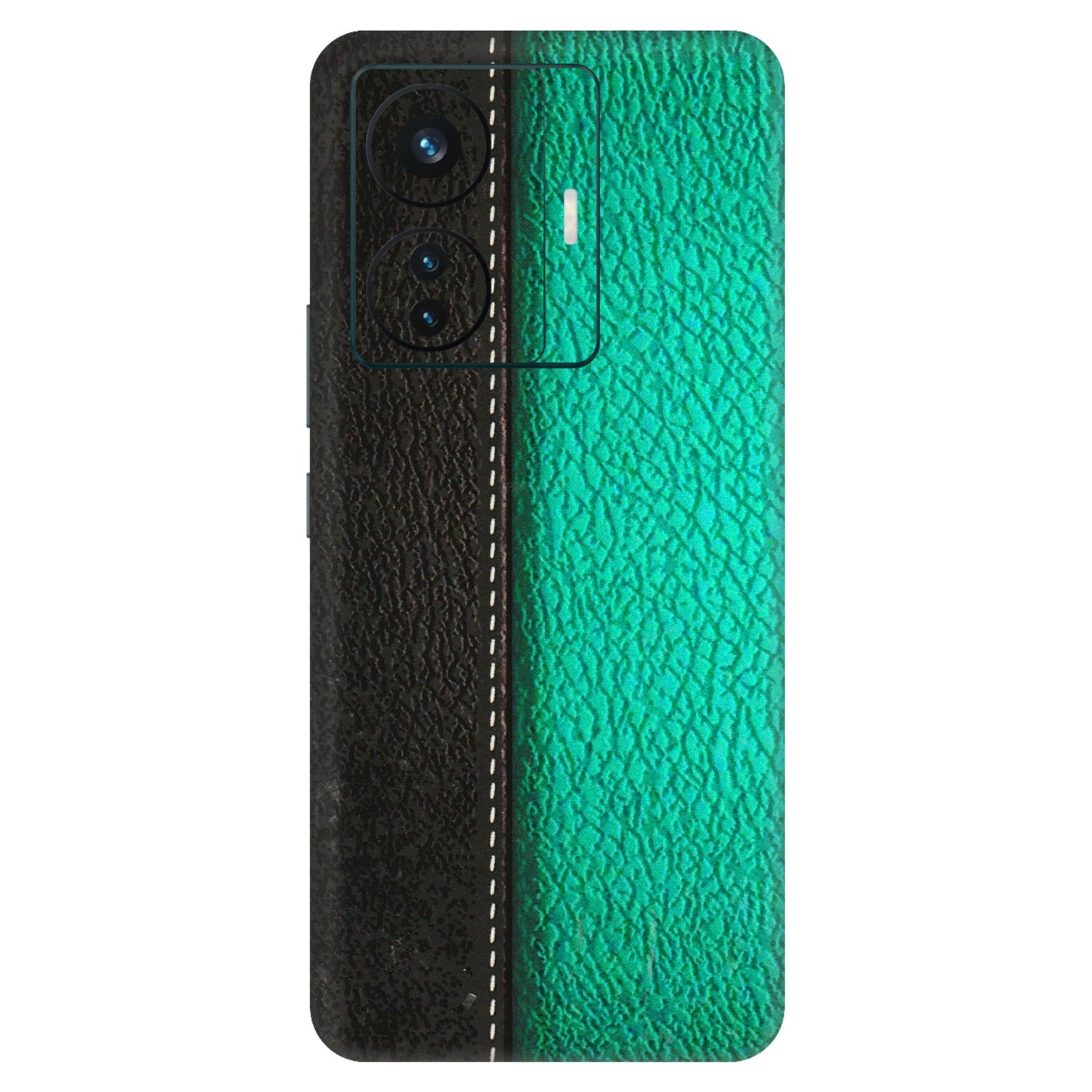 VIVO Z/V/X/T/U/S Series Phone Skins (All Models) - Black Green Dual Leather Stich - 3D Embossed Finish (L-233) Vivo T1 Pro (5G)