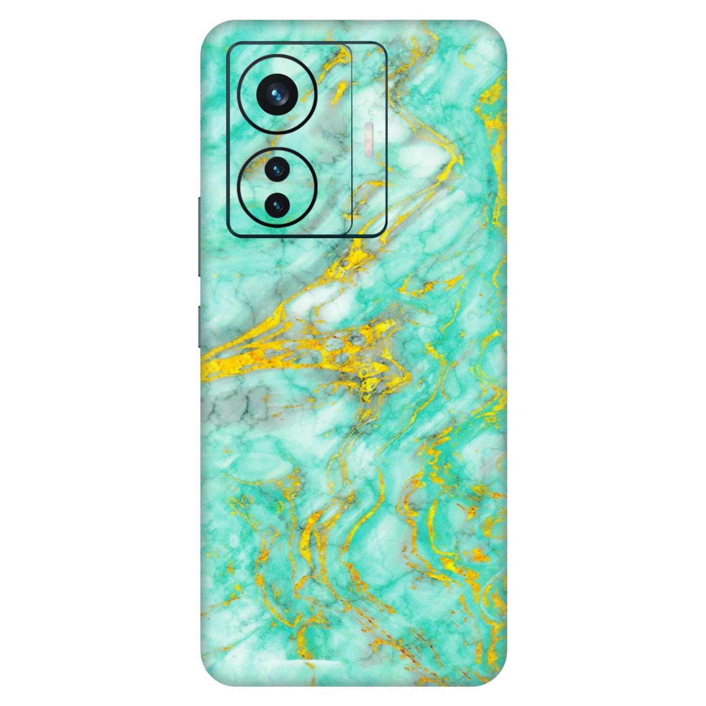 VIVO Z/V/X/T/U/S Series Phone Skins (All Models) - Green And Gold Marble Feel - Matte Finish (M-16) Vivo T1 Pro (5G)