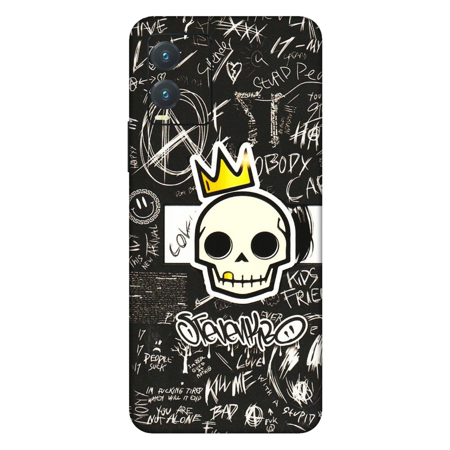 VIVO Z/V/X/T/U/S Series Phone Skins (All Models) - Funny Skull Black Chalk Grafitti - 3D Embossed Finish (L-22) Vivo T1X