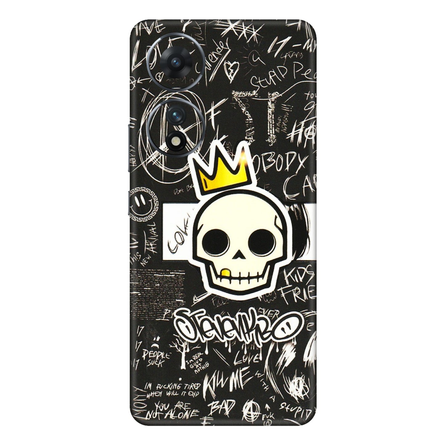 VIVO Z/V/X/T/U/S Series Phone Skins (All Models) - Funny Skull Black Chalk Grafitti - 3D Embossed Finish (L-22) Vivo T2 (5G)