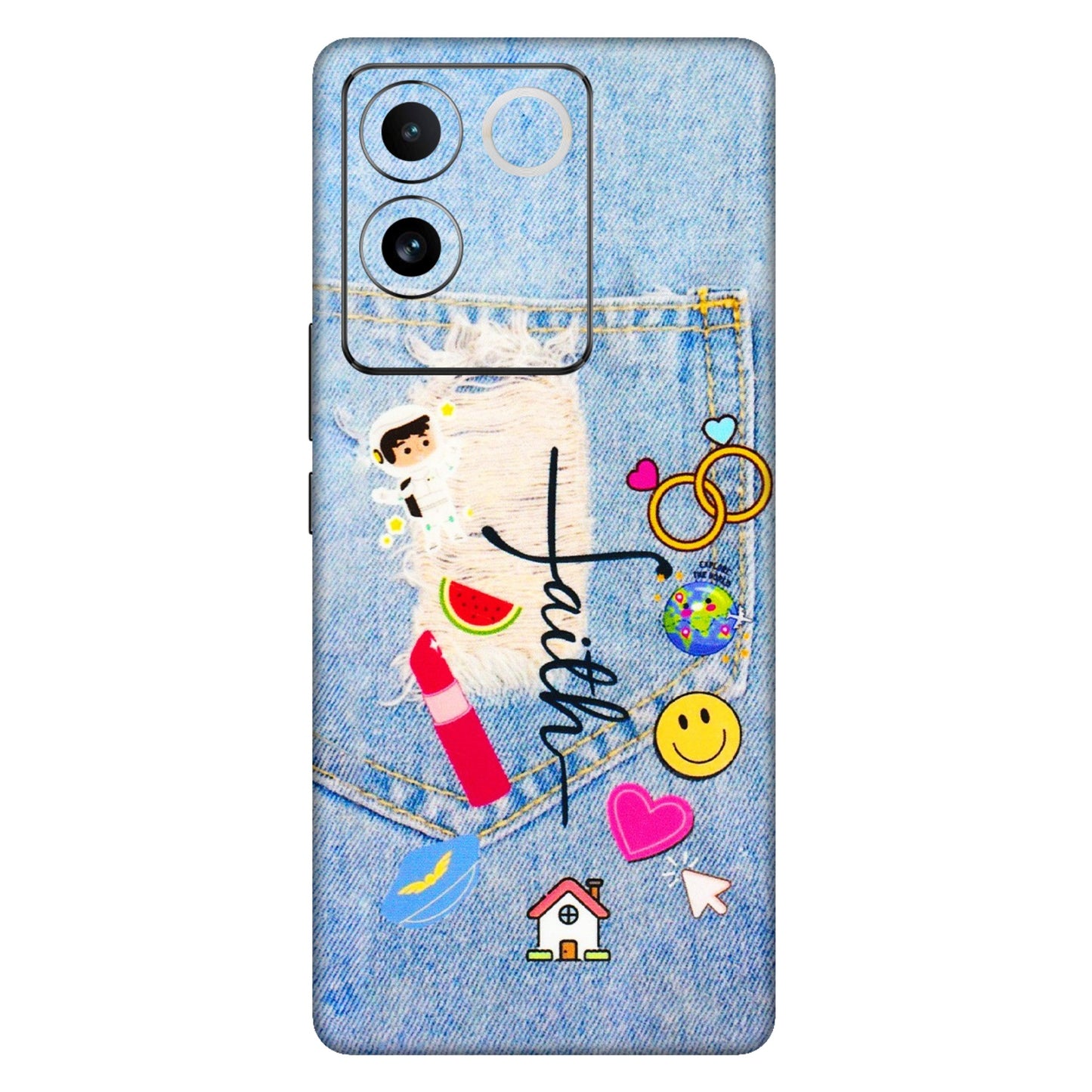 VIVO Z/V/X/T/U/S Series Phone Skins (All Models) - Denim Jeans Pocket - 3D Embossed Finish (L-134) Vivo T2 Pro (5G)