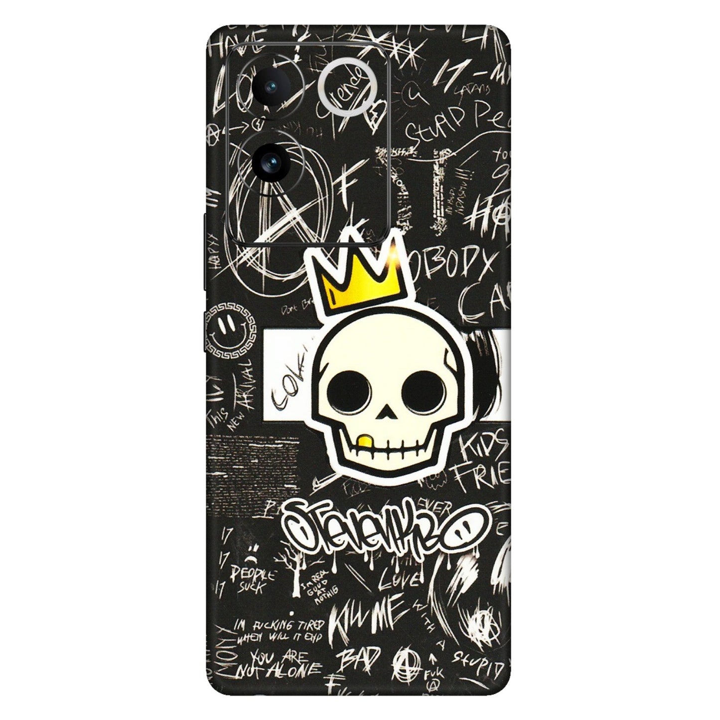VIVO Z/V/X/T/U/S Series Phone Skins (All Models) - Funny Skull Black Chalk Grafitti - 3D Embossed Finish (L-22) Vivo T2 Pro (5G)