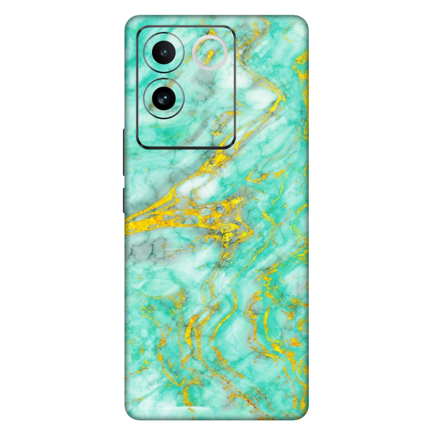VIVO Z/V/X/T/U/S Series Phone Skins (All Models) - Green And Gold Marble Feel - Matte Finish (M-16) Vivo T2 Pro (5G)