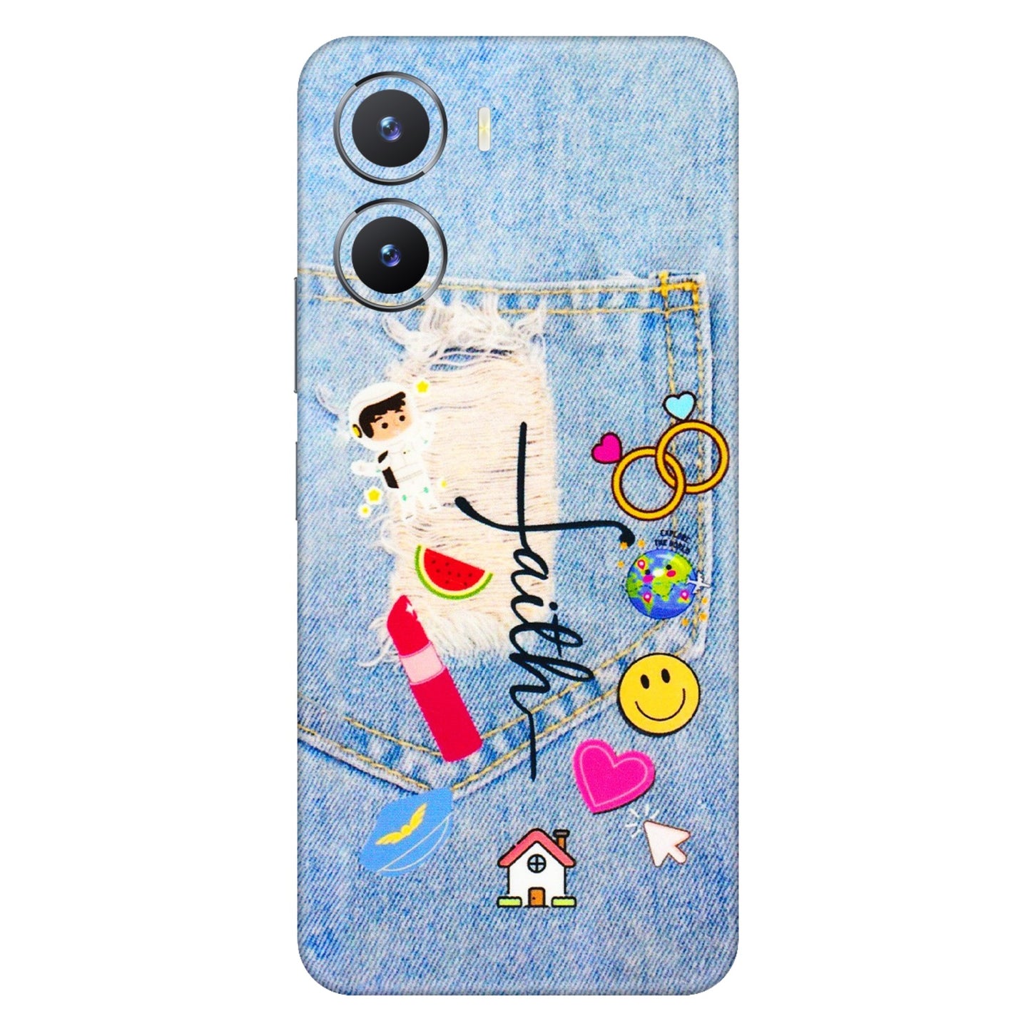 VIVO Z/V/X/T/U/S Series Phone Skins (All Models) - Denim Jeans Pocket - 3D Embossed Finish (L-134) Vivo T2 X (5G)