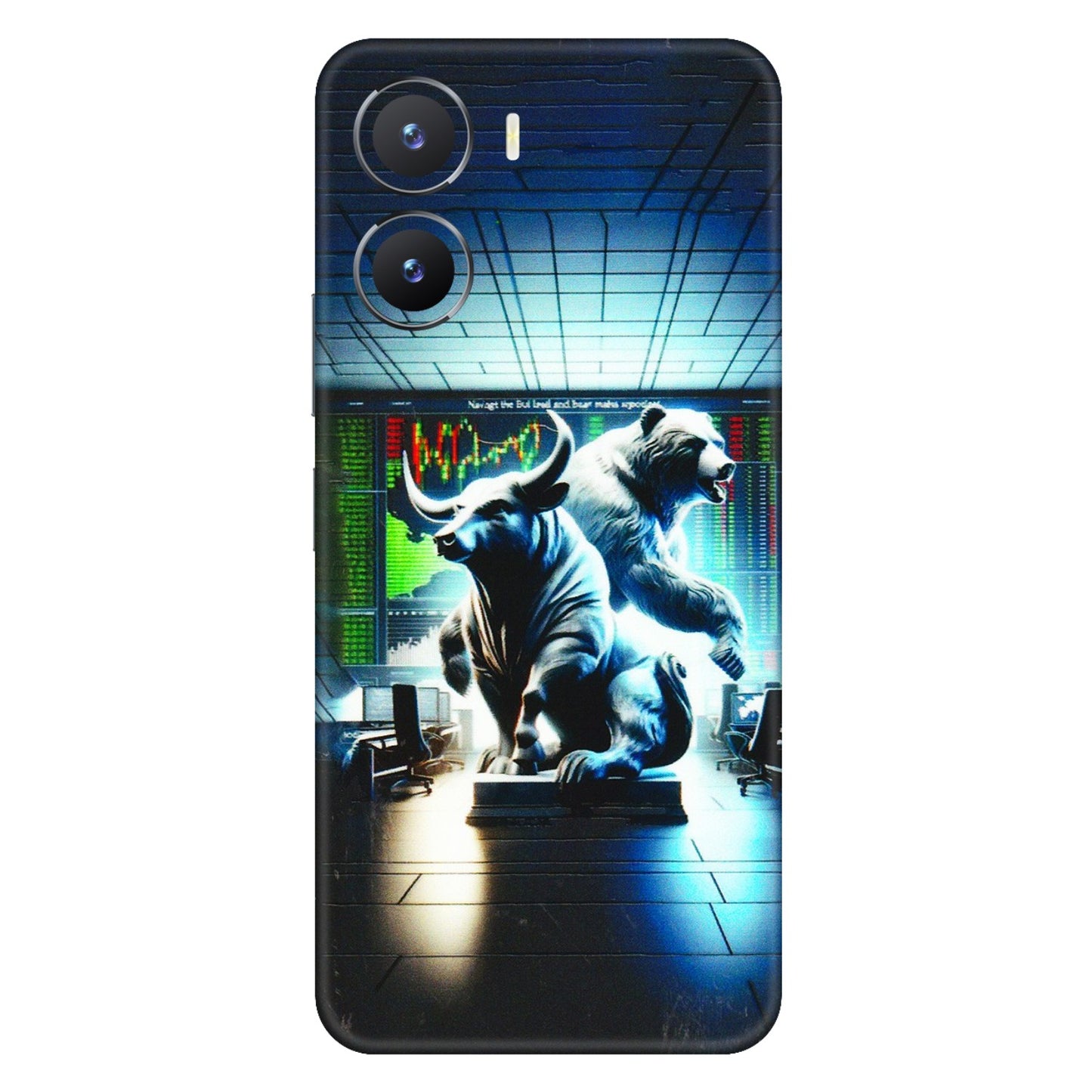 VIVO Z/V/X/T/U/S Series Phone Skins (All Models) - Stock Market Sensex Bear vs Bulls - 3D Embossed Finish (L-15) Vivo T2 X (5G)