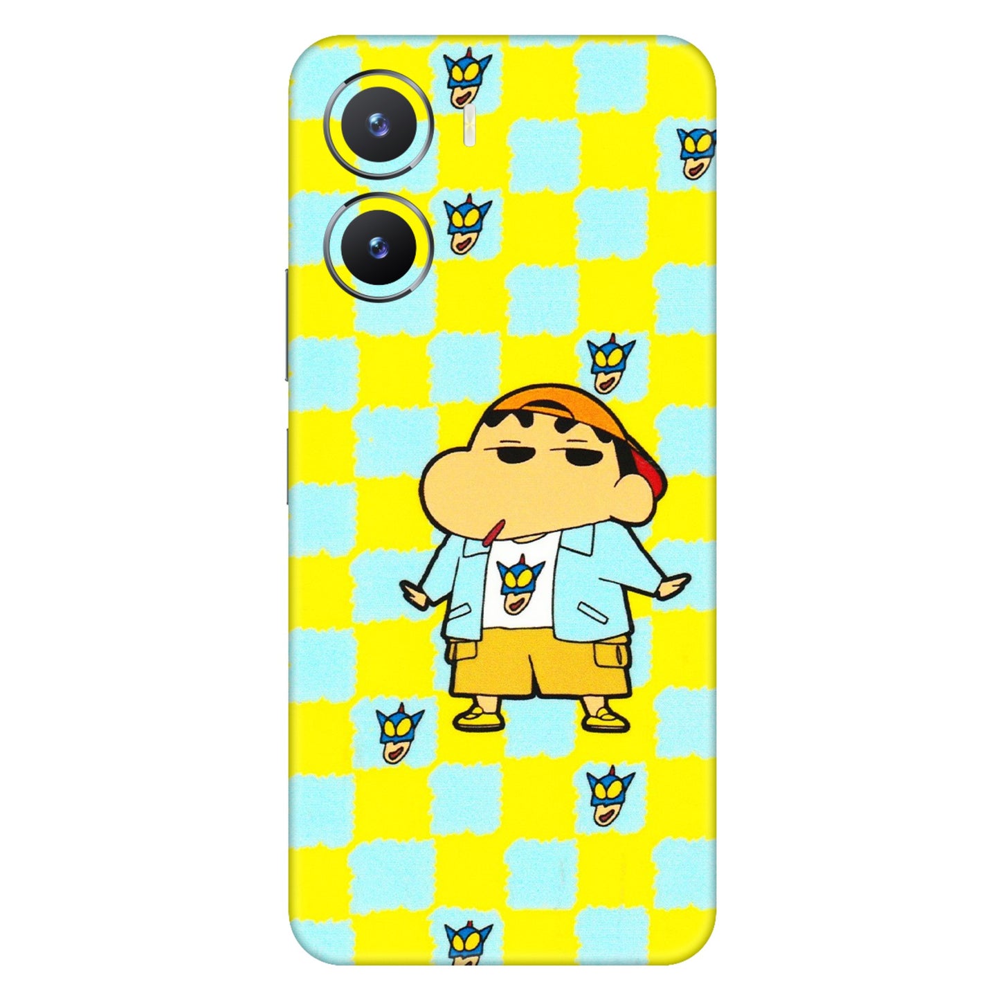 VIVO Z/V/X/T/U/S Series Phone Skins (All Models) - Yellow Blue Shinchan Cute - 3D Embossed Finish (L-221) Vivo T2 X (5G)