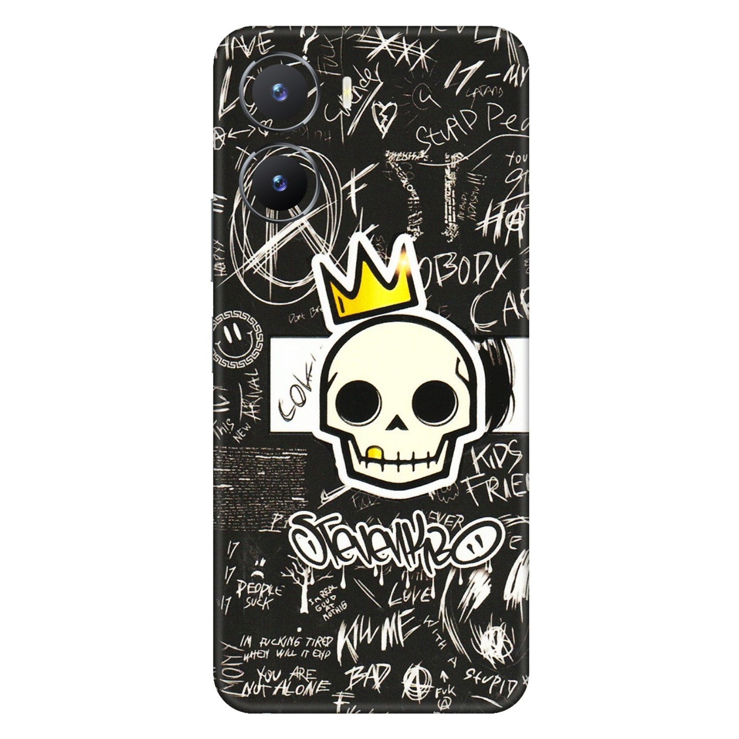 VIVO Z/V/X/T/U/S Series Phone Skins (All Models) - Funny Skull Black Chalk Grafitti - 3D Embossed Finish (L-22) Vivo T2 X (5G)