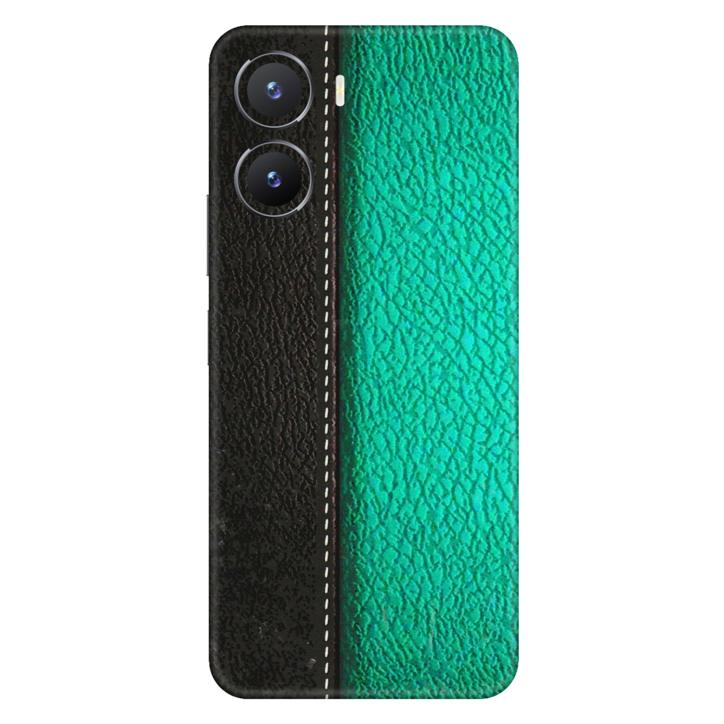 VIVO Z/V/X/T/U/S Series Phone Skins (All Models) - Black Green Dual Leather Stich - 3D Embossed Finish (L-233) Vivo T2 X (5G)