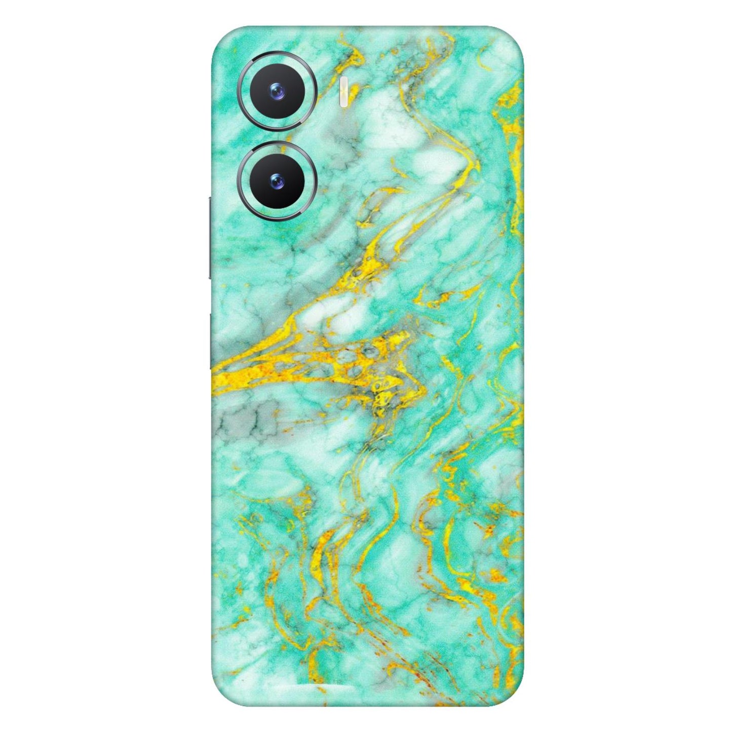 VIVO Z/V/X/T/U/S Series Phone Skins (All Models) - Green And Gold Marble Feel - Matte Finish (M-16) Vivo T2 X (5G)