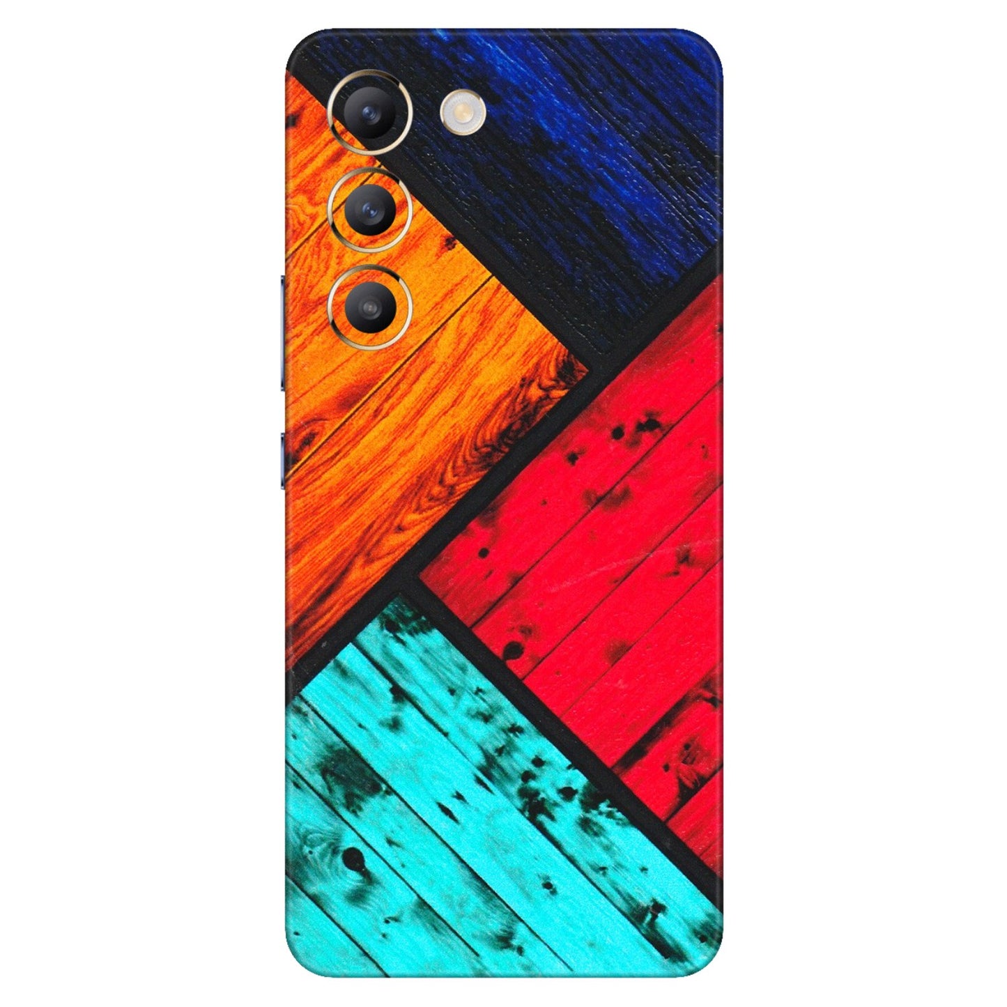 VIVO Z/V/X/T/U/S Series Phone Skins (All Models) - Colourful Wood Panels Abstract - 3D Embossed Finish (L-09) Vivo T3 (5G)