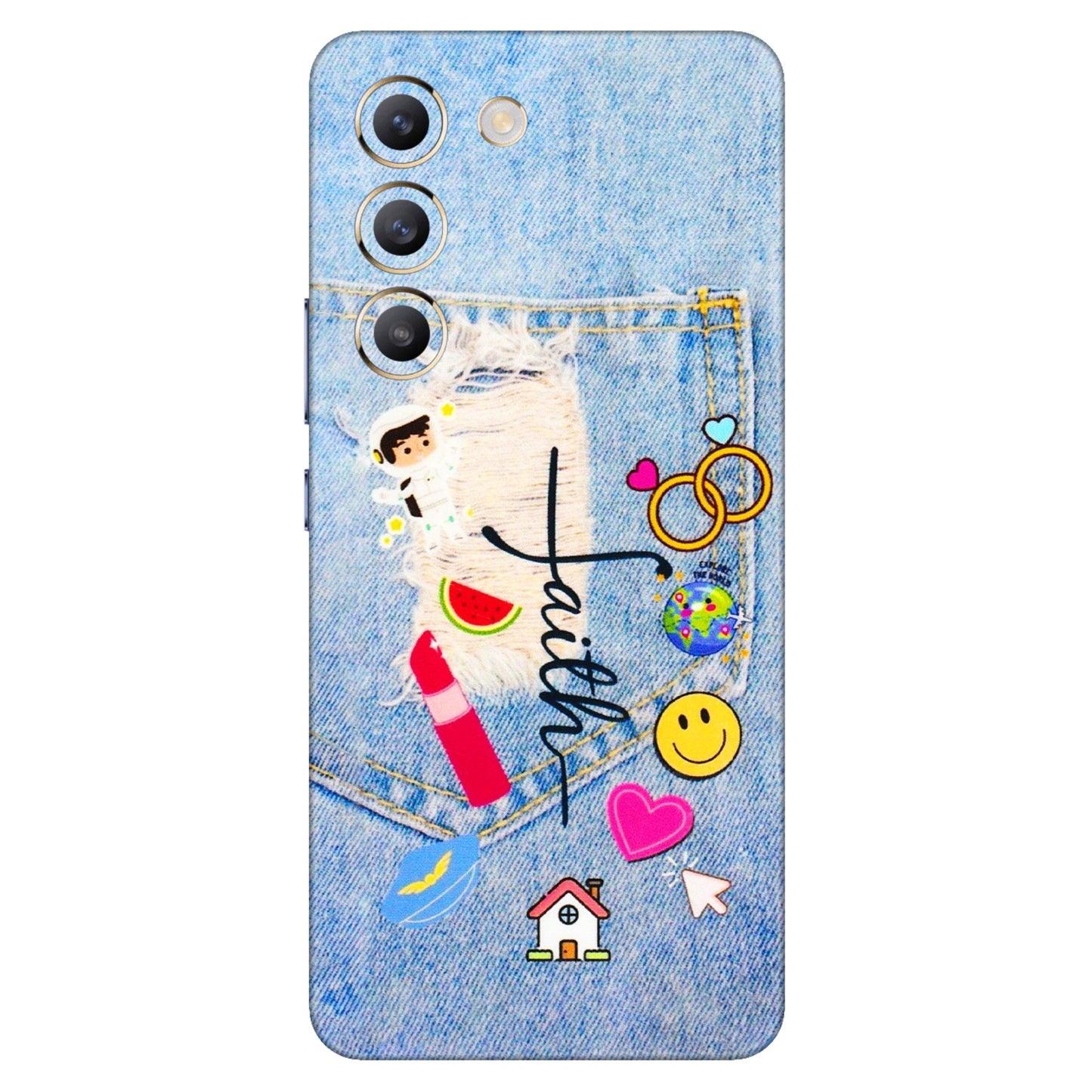 VIVO Z/V/X/T/U/S Series Phone Skins (All Models) - Denim Jeans Pocket - 3D Embossed Finish (L-134) Vivo T3 (5G)