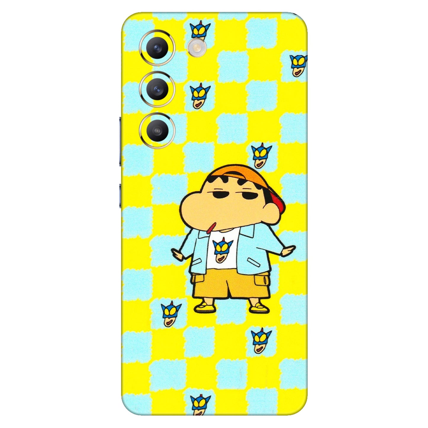 VIVO Z/V/X/T/U/S Series Phone Skins (All Models) - Yellow Blue Shinchan Cute - 3D Embossed Finish (L-221) Vivo T3 (5G)