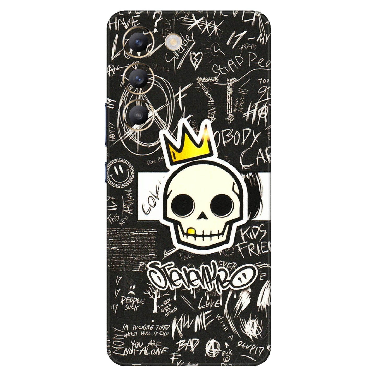 VIVO Z/V/X/T/U/S Series Phone Skins (All Models) - Funny Skull Black Chalk Grafitti - 3D Embossed Finish (L-22) Vivo T3 (5G)