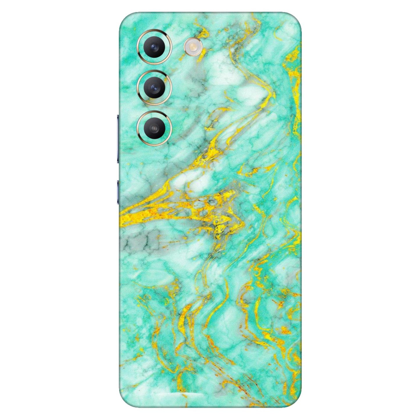 VIVO Z/V/X/T/U/S Series Phone Skins (All Models) - Green And Gold Marble Feel - Matte Finish (M-16) Vivo T3 (5G)