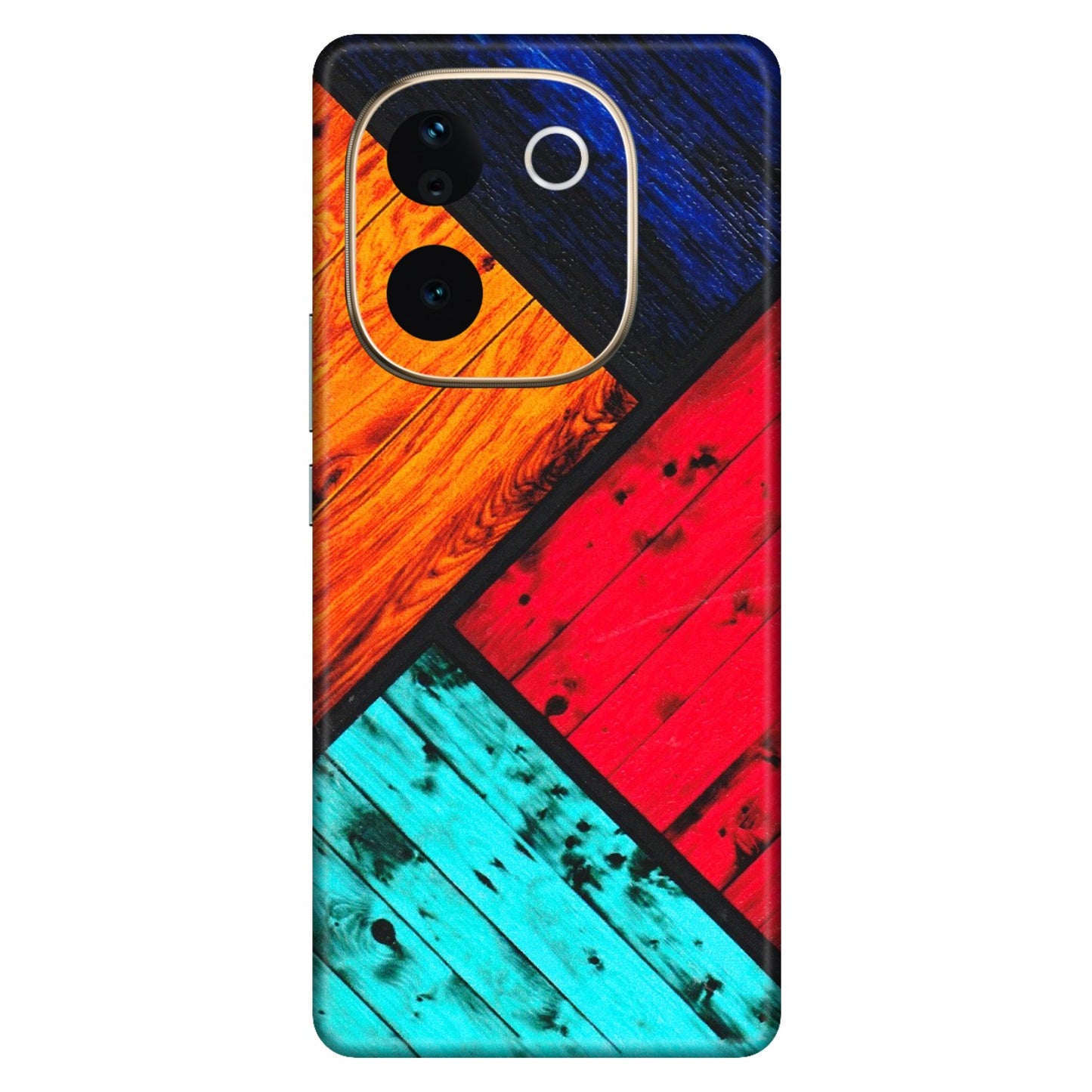 VIVO Z/V/X/T/U/S Series Phone Skins (All Models) - Colourful Wood Panels Abstract - 3D Embossed Finish (L-09) Vivo T3 Pro (5G)