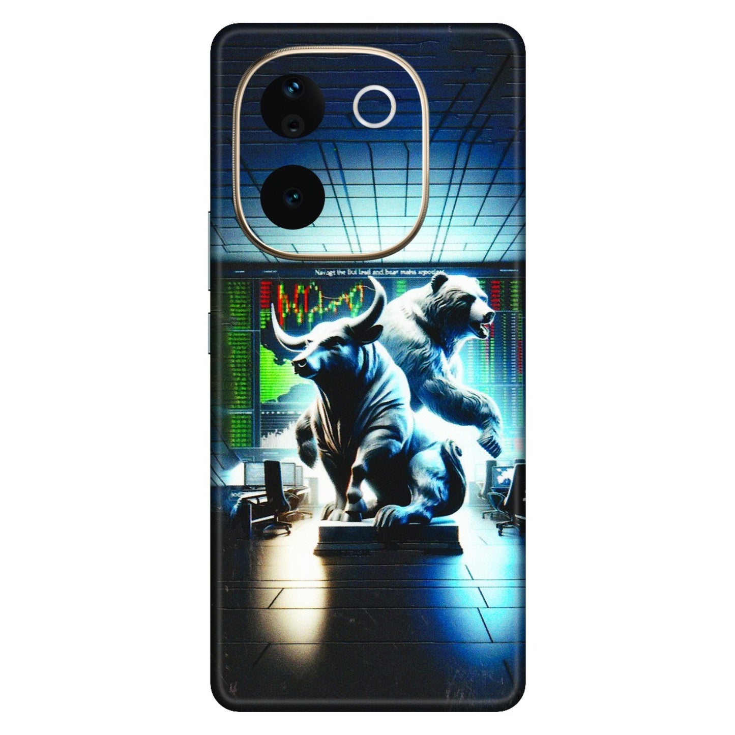 VIVO Z/V/X/T/U/S Series Phone Skins (All Models) - Stock Market Sensex Bear vs Bulls - 3D Embossed Finish (L-15) Vivo T3 Pro (5G)