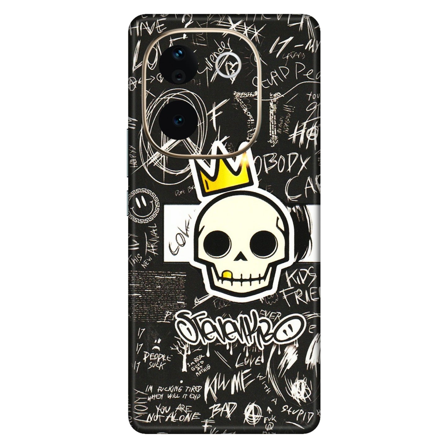 VIVO Z/V/X/T/U/S Series Phone Skins (All Models) - Funny Skull Black Chalk Grafitti - 3D Embossed Finish (L-22) Vivo T3 Pro (5G)
