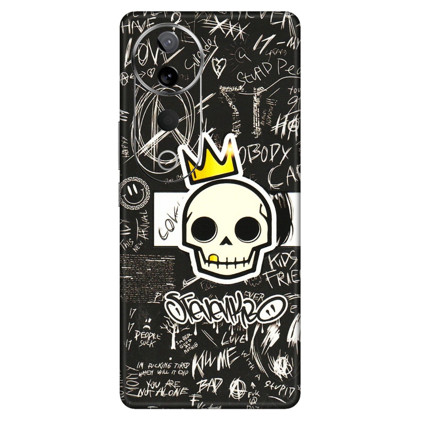 VIVO Z/V/X/T/U/S Series Phone Skins (All Models) - Funny Skull Black Chalk Grafitti - 3D Embossed Finish (L-22) Vivo T3 Ultra (5G)