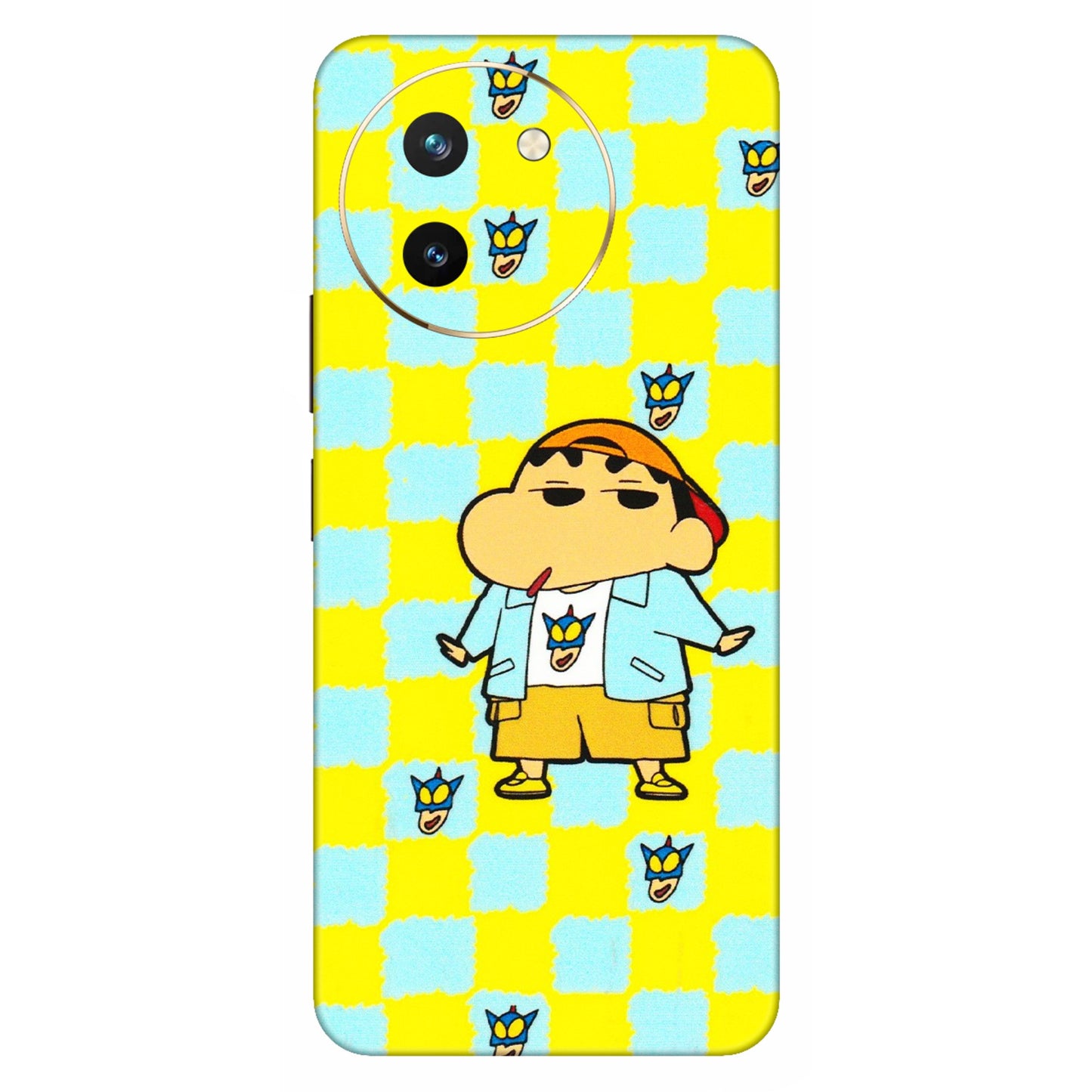 VIVO Z/V/X/T/U/S Series Phone Skins (All Models) - Yellow Blue Shinchan Cute - 3D Embossed Finish (L-221) Vivo T3 X (5G)