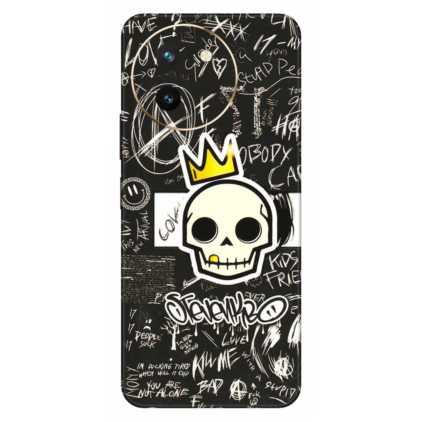 VIVO Z/V/X/T/U/S Series Phone Skins (All Models) - Funny Skull Black Chalk Grafitti - 3D Embossed Finish (L-22) Vivo T3 X (5G)