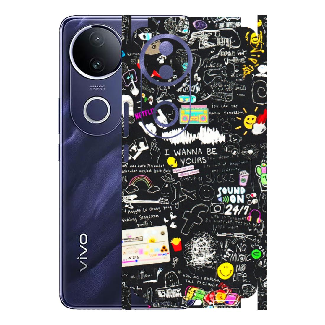 VIVO Z/V/X/T/U/S Series Phone Skins (All Models) - Black Creatives Doodles - 3D Embossed Finish (L-311) Vivo T4R 5G