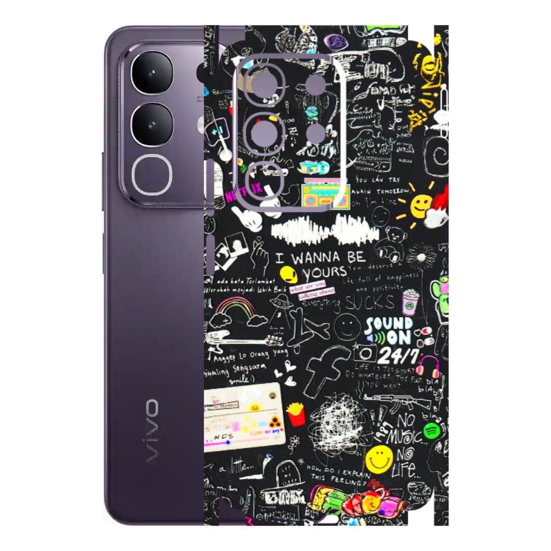 VIVO Z/V/X/T/U/S Series Phone Skins (All Models) - Black Creatives Doodles - 3D Embossed Finish (L-311) Vivo T4X 5G