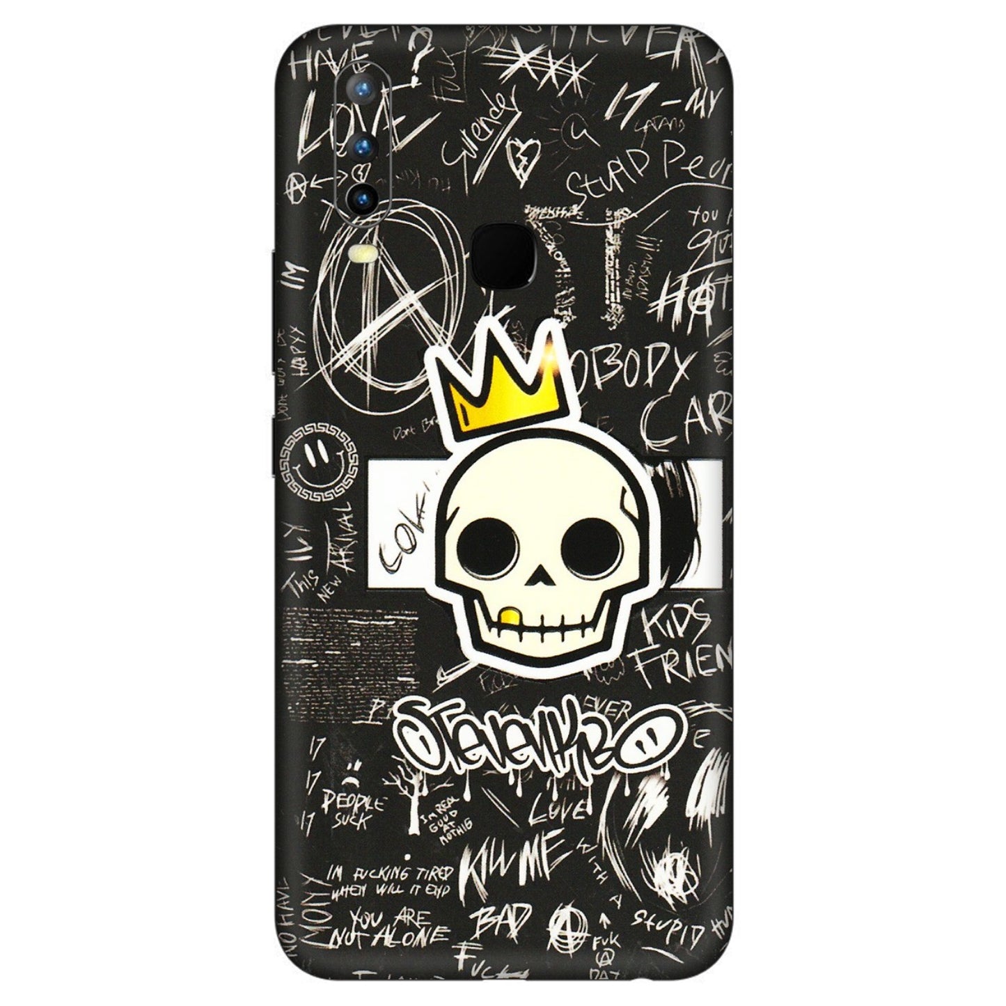 VIVO Z/V/X/T/U/S Series Phone Skins (All Models) - Funny Skull Black Chalk Grafitti - 3D Embossed Finish (L-22) Vivo U10