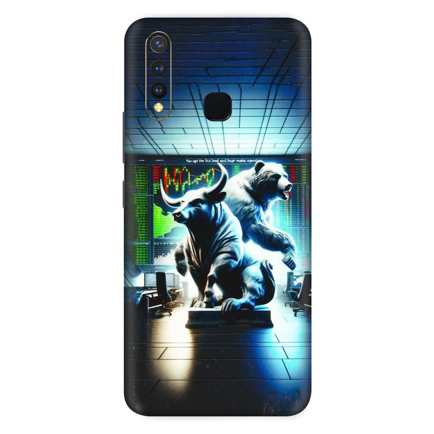 VIVO Z/V/X/T/U/S Series Phone Skins (All Models) - Stock Market Sensex Bear vs Bulls - 3D Embossed Finish (L-15) Vivo U20