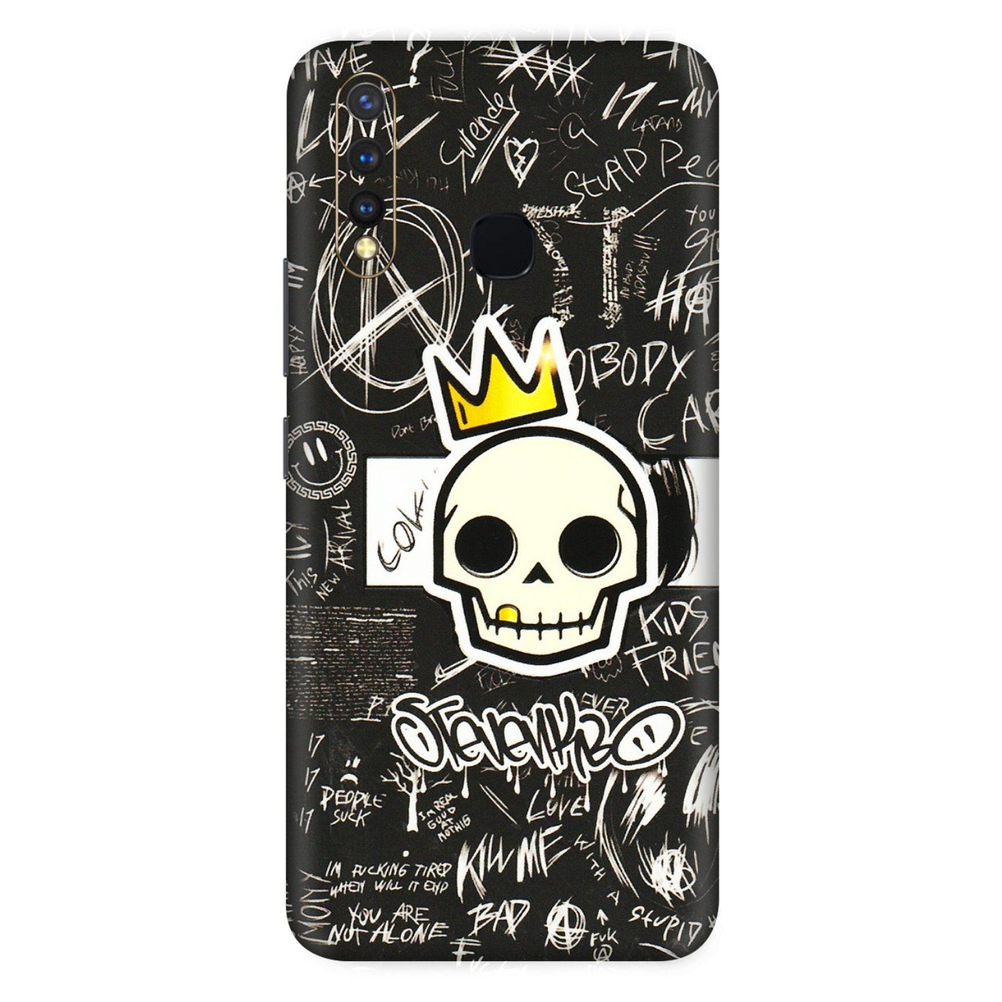 VIVO Z/V/X/T/U/S Series Phone Skins (All Models) - Funny Skull Black Chalk Grafitti - 3D Embossed Finish (L-22) Vivo U20