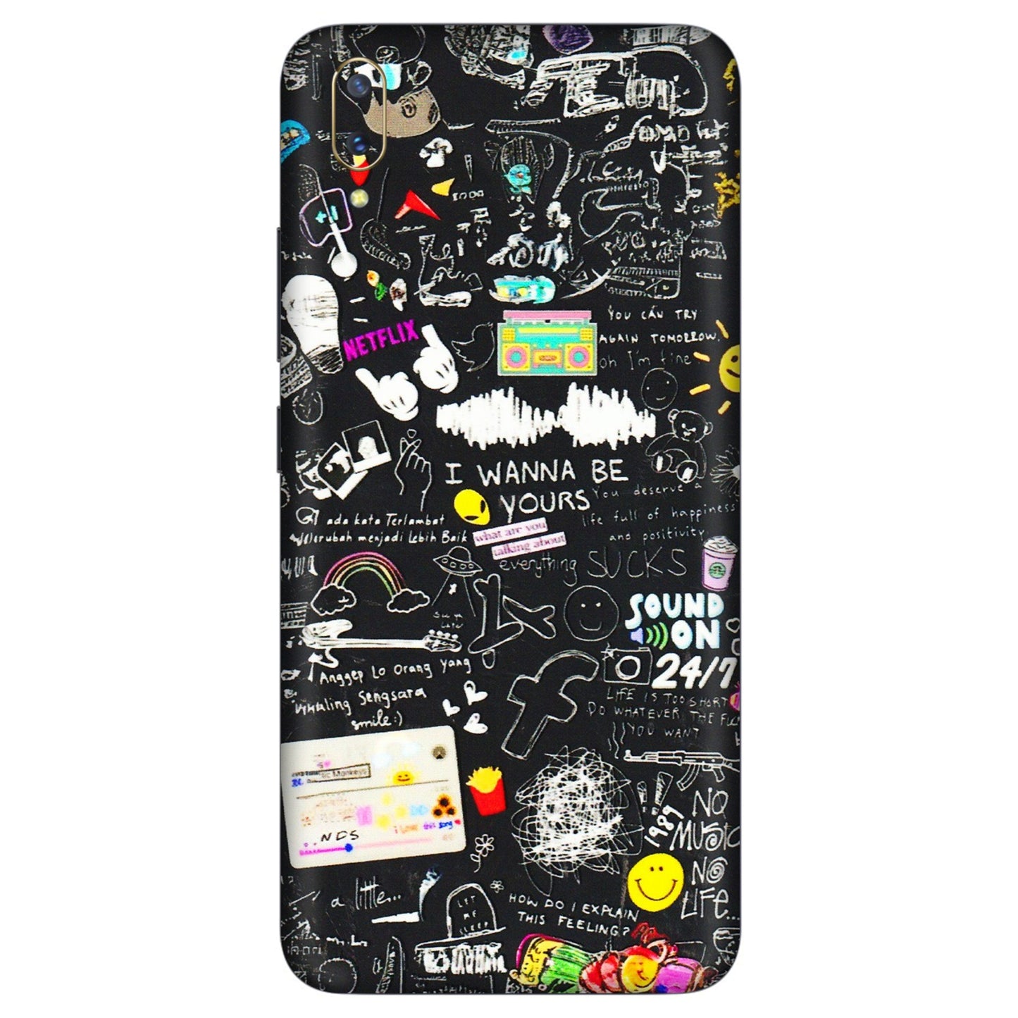VIVO Z/V/X/T/U/S Series Phone Skins (All Models) - Black Creatives Doodles - 3D Embossed Finish (L-311) Vivo V11