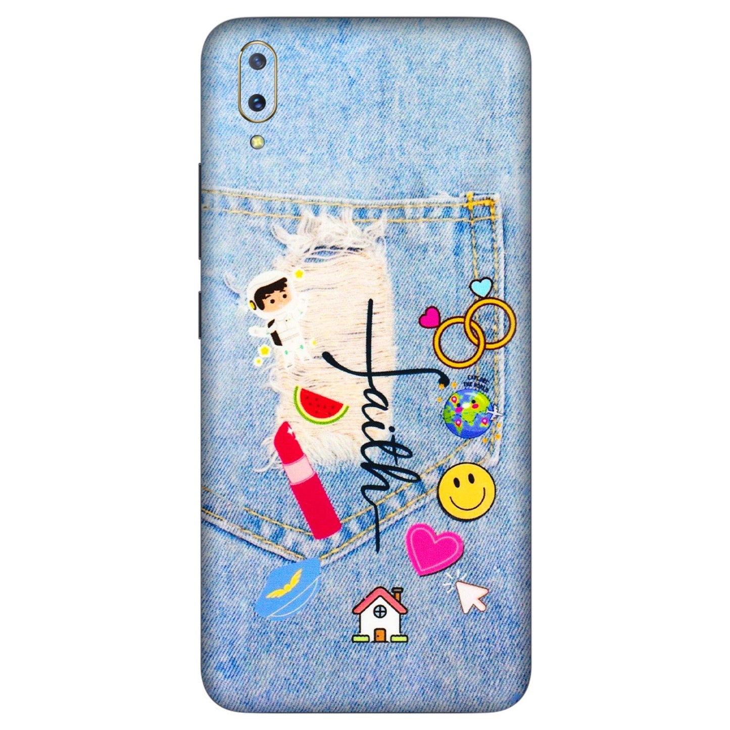 VIVO Z/V/X/T/U/S Series Phone Skins (All Models) - Denim Jeans Pocket - 3D Embossed Finish (L-134) Vivo V11 Pro