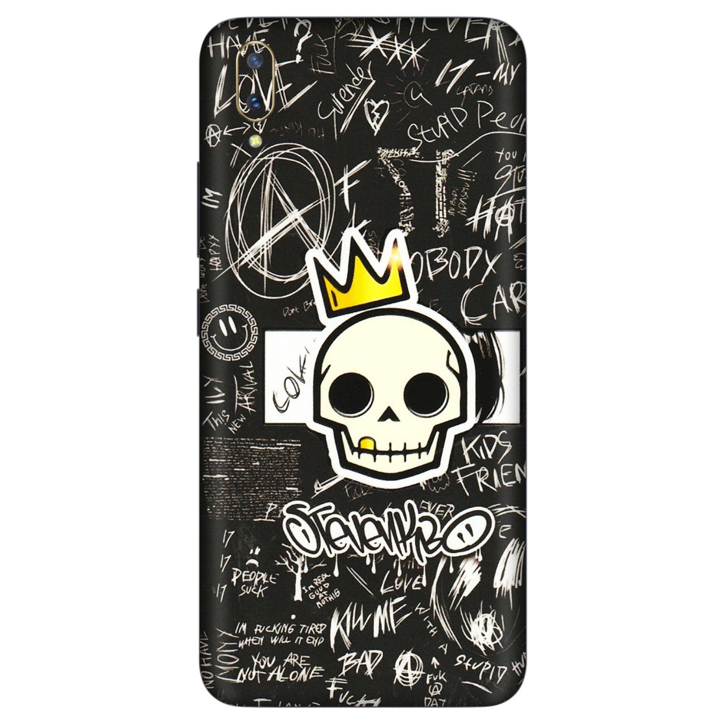 VIVO Z/V/X/T/U/S Series Phone Skins (All Models) - Funny Skull Black Chalk Grafitti - 3D Embossed Finish (L-22) Vivo V11 Pro
