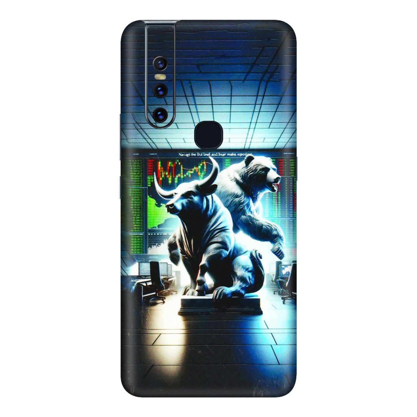 VIVO Z/V/X/T/U/S Series Phone Skins (All Models) - Stock Market Sensex Bear vs Bulls - 3D Embossed Finish (L-15) Vivo V15