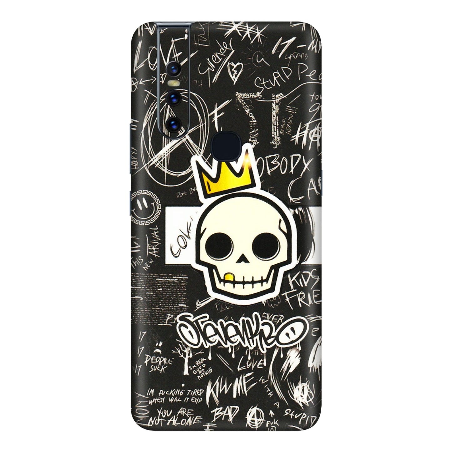 VIVO Z/V/X/T/U/S Series Phone Skins (All Models) - Funny Skull Black Chalk Grafitti - 3D Embossed Finish (L-22) Vivo V15